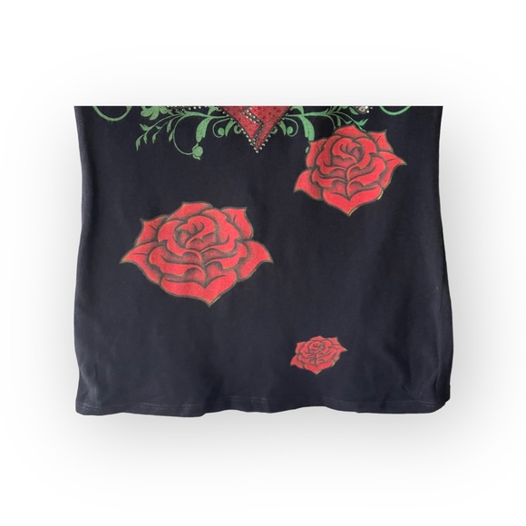 Y2K: Broken Heart ✿ Crystal Rose Tattoo Tee T Shirt ✿ Black Small ✿ Stretch Fit - Picture 12 of 16